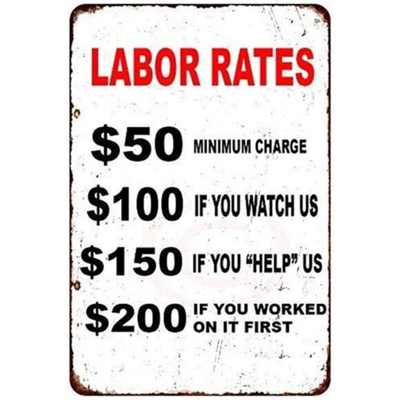Labor Rates Funny Metal Wall Art, Humorous Workshop Sign, Mechanic or Garage - Picture 1 of 2